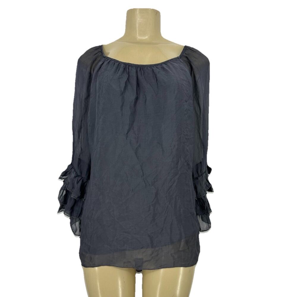 Cobblestone One Size Women Made In Italy Blouse Ruffle 3/4 Sleeve P20